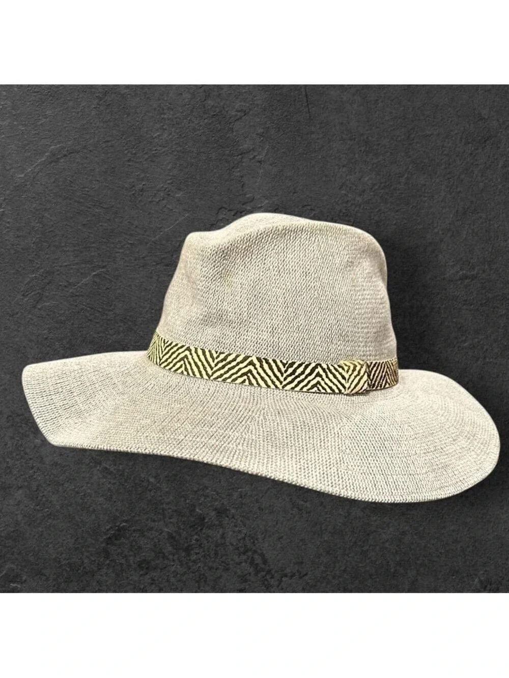 ANTHROPOLOGIE Wide Soft Brimmed Rancher Hat Heather Gray Zebra Band NWOT